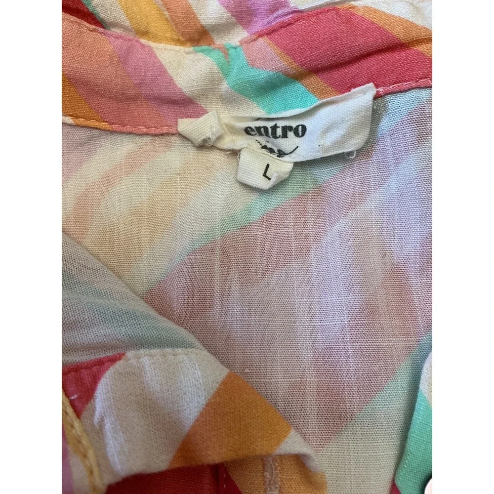Entro Womens Large Abstract Stripe Babydoll Mini Dress Button Front Tunic D22584